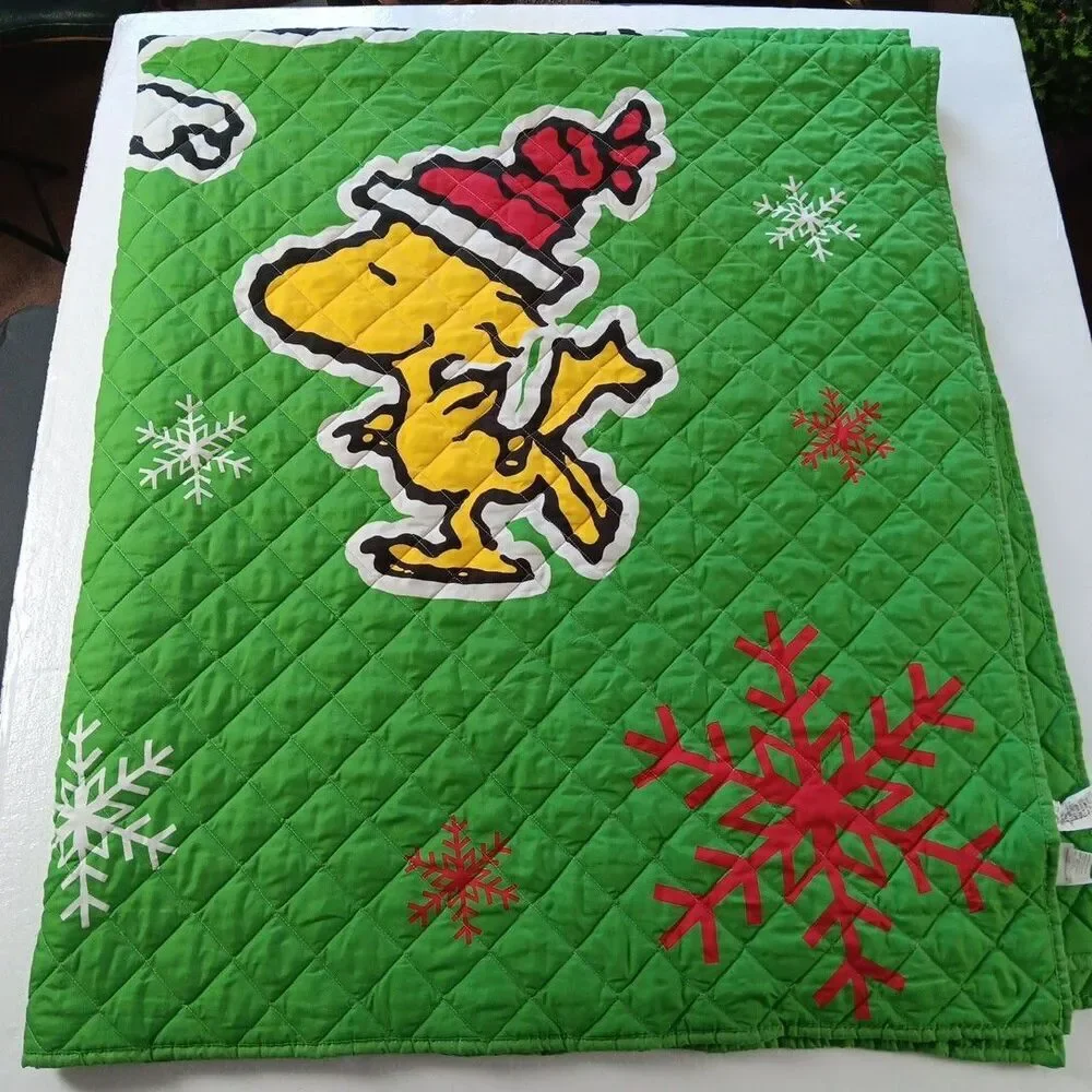 Twin Size Franco & Sons Snoopy Peanuts Christmas Holiday 2 Piece Quilt Set Green
